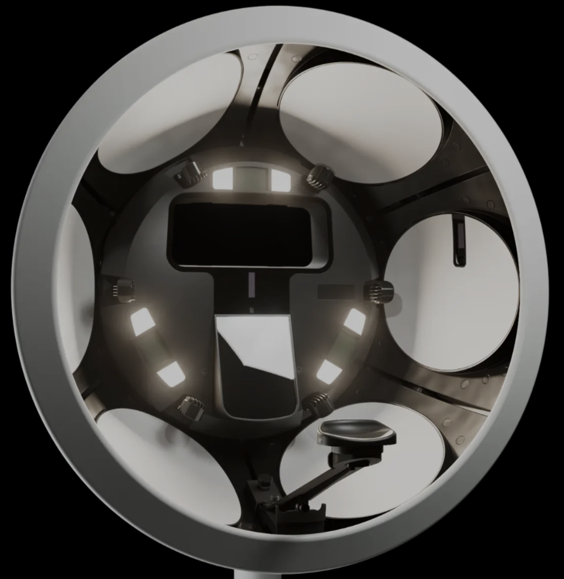 Interior del escáner clínico Observ 520x: lentes y sistema de luz multi-espectral